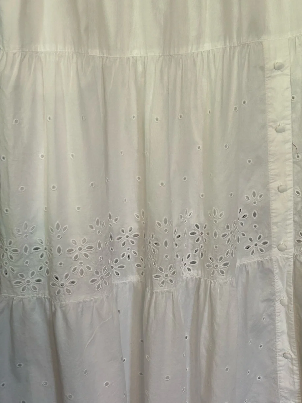 COACH White Eyelet Tiered Maxi Skirt Side Buttons Size 8